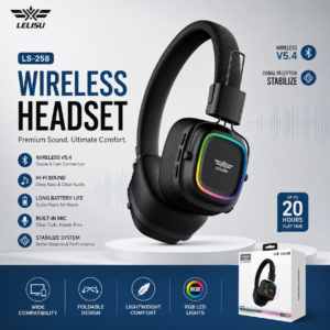 Lelisu LS-258 Wireless Stereo Headphones | Bluetooth 5.4 Over-Ear Headset with Type-C Charging & LED Lights