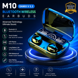 M10 Damix V 5.3 Bluetooth Wireless Earbuds with LED Display, Touch Control, and Long Battery Life