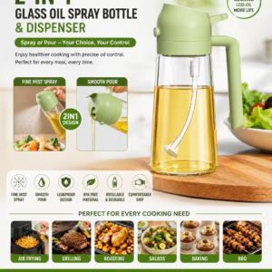 2-in-1 Glass Oil Spray Bottle & Dispenser with Pouring Spout | Kitchen Oil Mister for Air Fryer, BBQ & Cooking| 450ml