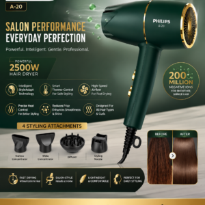 PHILIPS A-20 Hair Dryer | 2500W Salon Performance Hair Dryer | Intelligent Style Adapt Technology |  Negative Ions